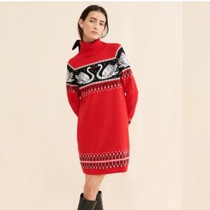 New Anthropologie x Rachel Antonoff Nina Swan Sweater Dress Red Sz M